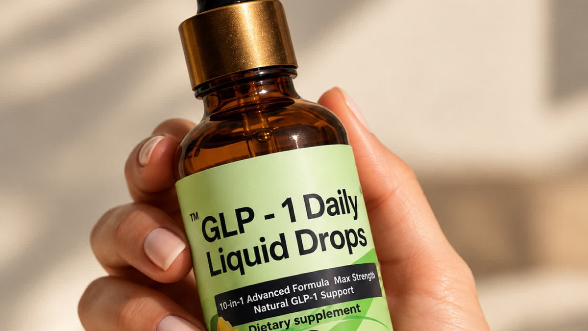 A hand holding a bottle of GLP-1 Daily Liquid Drops