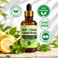 GLP-1 Daily Liquid Drops bottle with product badges